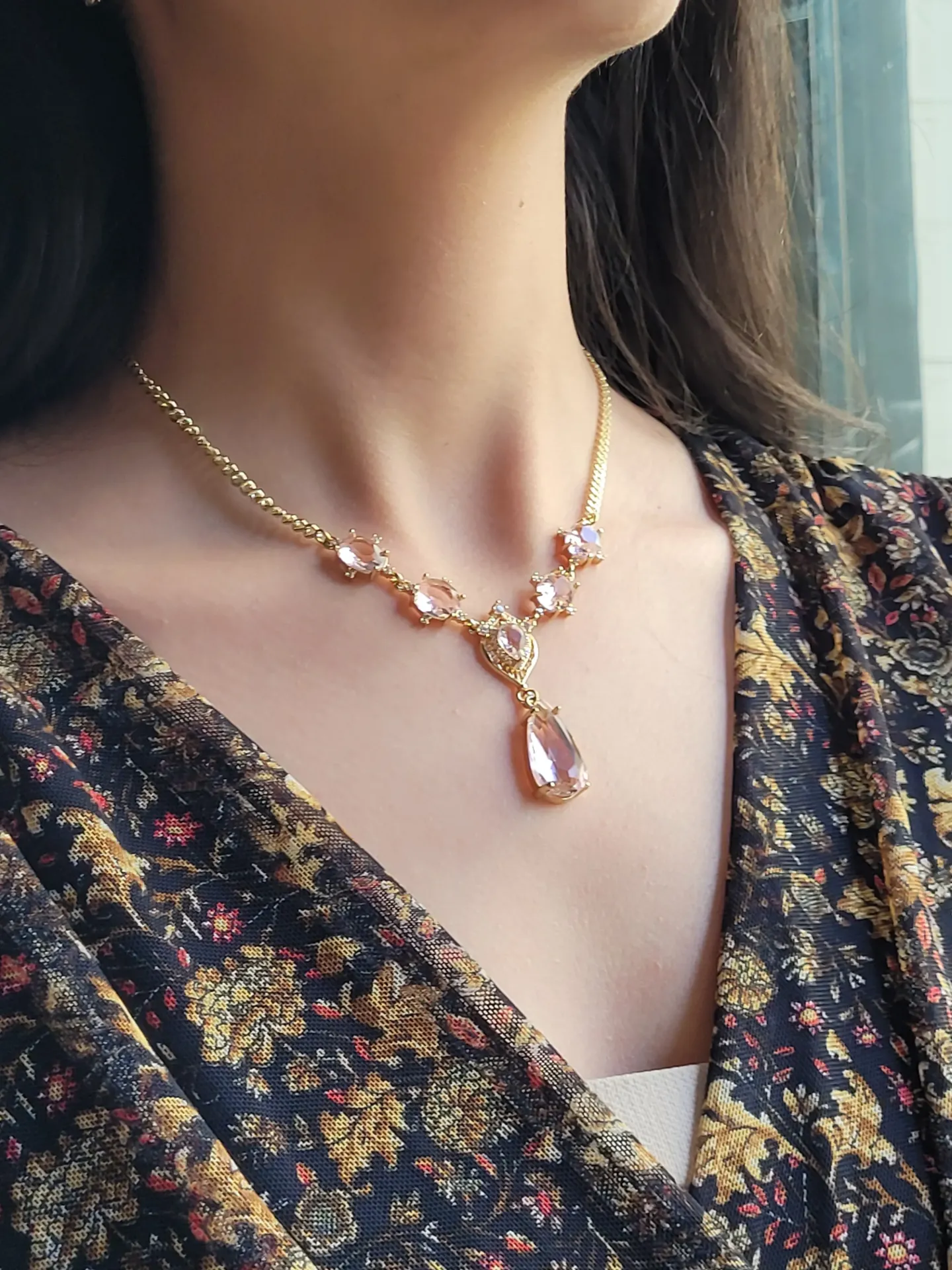pink crystal necklace