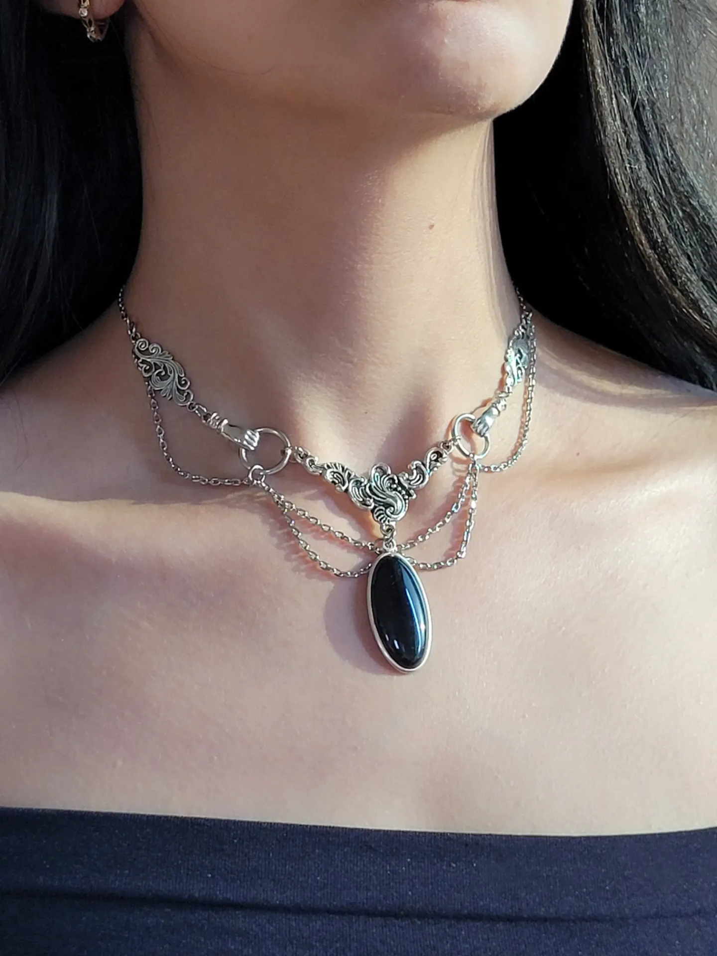 Victorian black stone necklace